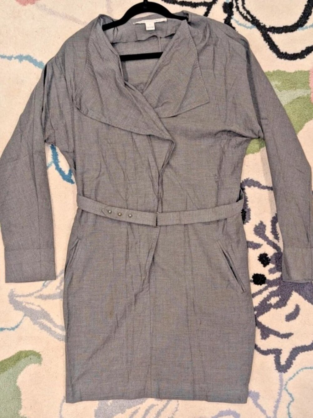 Diane von Furstenberg Gray Belted Shirt Dress Sz 14